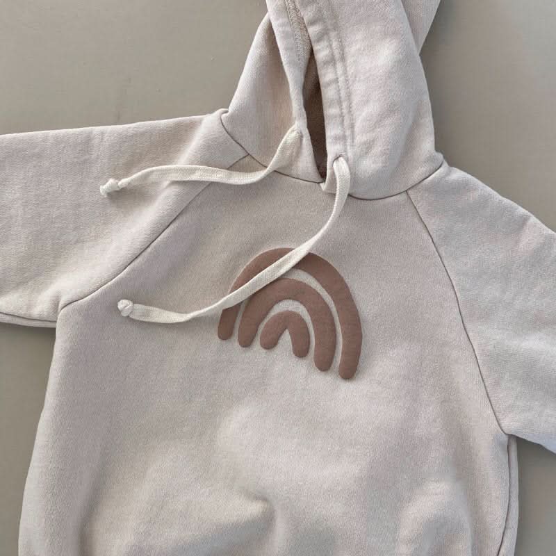 Baby Rainbow Print Hoodie Romper (3 - 18m) - Beige kids outfit