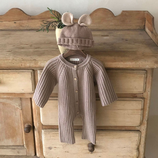 Baby Ribbed Sweater Knit Romper (0 - 18m) - Latte kids outfit