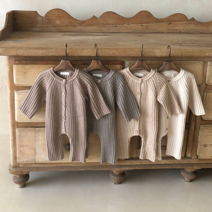 Baby Ribbed Sweater Knit Romper (0 - 18m) - Latte kids outfit
