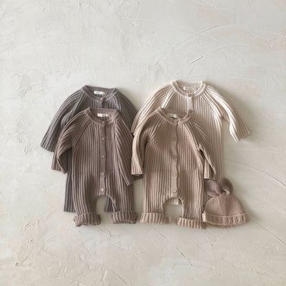Baby Ribbed Sweater Knit Romper (0 - 18m) - Latte kids outfit