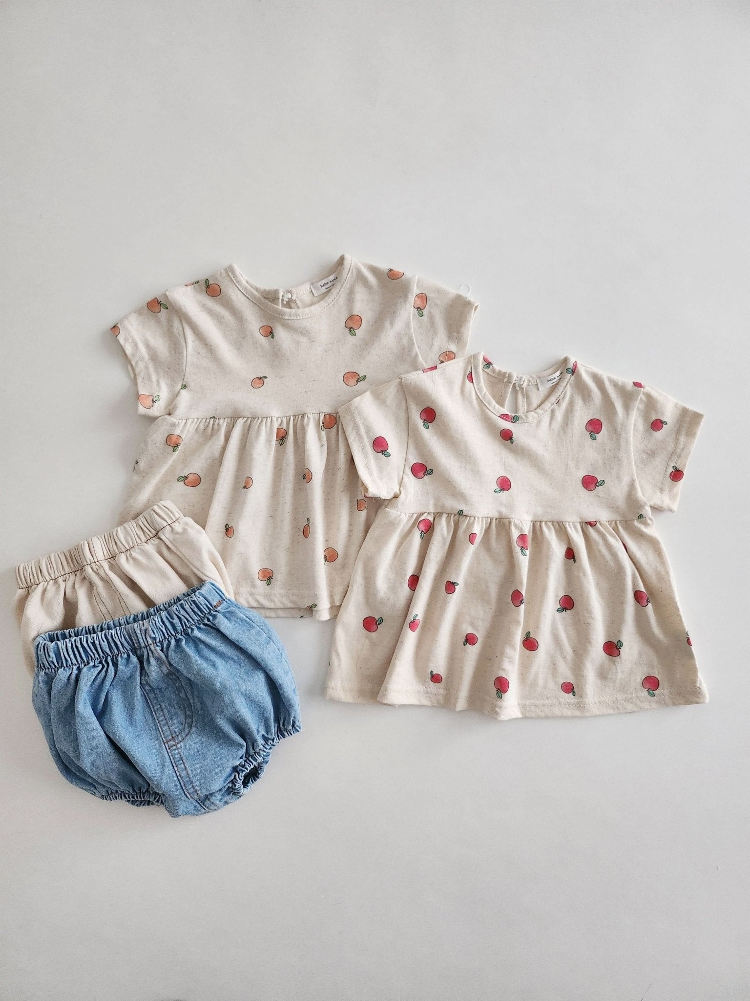 Baby Short Sleeve Apple Print Babydoll Top (6 - 18m) - 2 Colors kids outfit