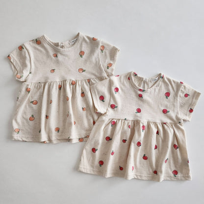 Baby Short Sleeve Apple Print Babydoll Top (6 - 18m) - 2 Colors kids outfit