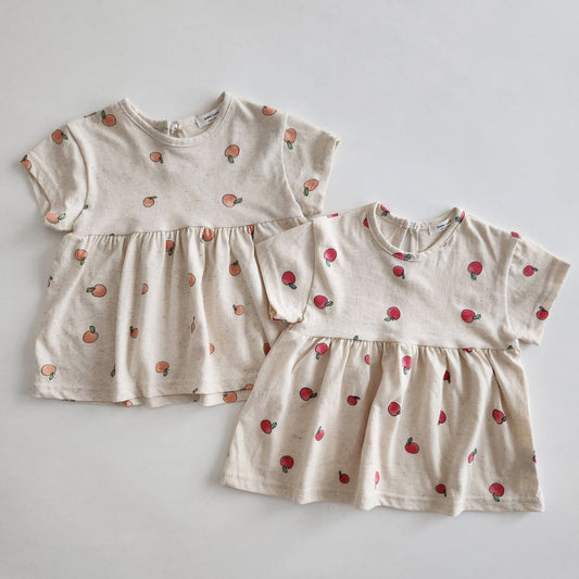 Baby Short Sleeve Apple Print Babydoll Top (6 - 18m) - 2 Colors kids outfit