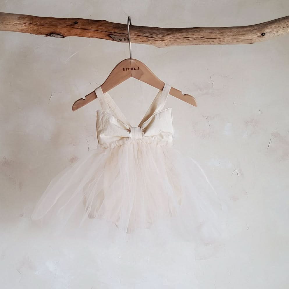 Baby Sleeveless Bow Tutu Dress Romper (3 - 18m) - Beige Ivory kids outfit