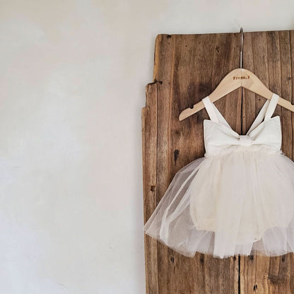 Baby Sleeveless Bow Tutu Dress Romper (3 - 18m) - Beige Ivory kids outfit