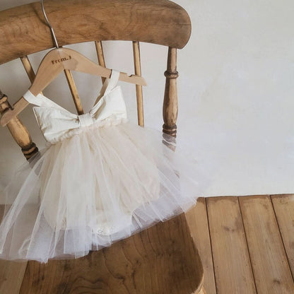Baby Sleeveless Bow Tutu Dress Romper (3 - 18m) - Beige Ivory kids outfit