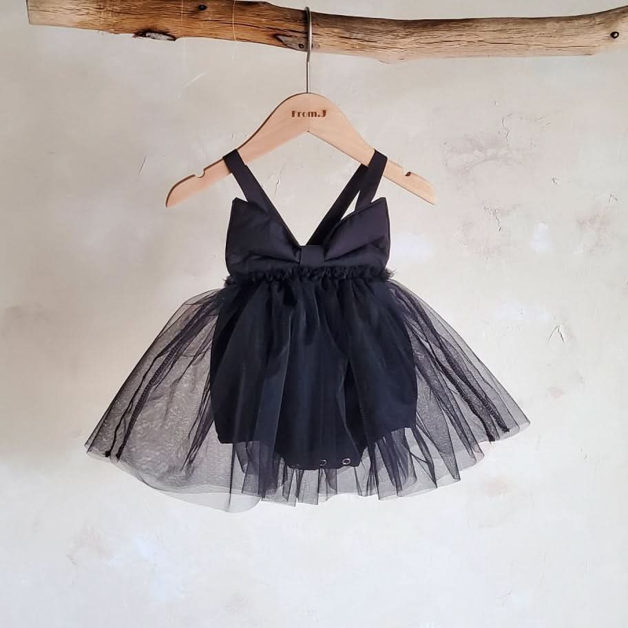 Baby Sleeveless Bow Tutu Dress Romper (3 - 18m) - Black kids outfit