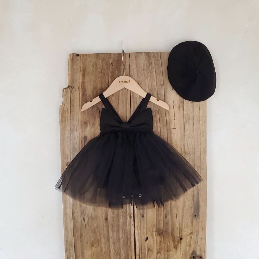 Baby Sleeveless Bow Tutu Dress Romper (3 - 18m) - Black kids outfit
