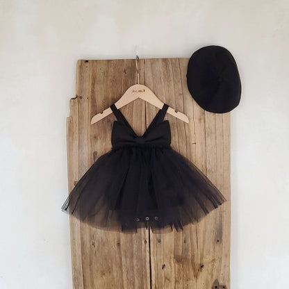 Baby Sleeveless Bow Tutu Dress Romper (3 - 18m) - Black kids outfit