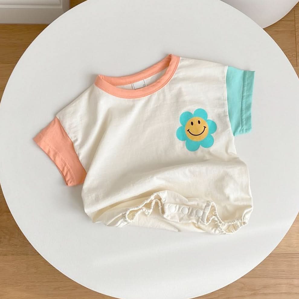 Baby Smiley Flower Short Sleeve T-Shirt Romper (4-9m) kids outfit