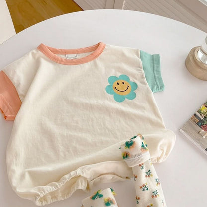 Baby Smiley Flower Short Sleeve T-Shirt Romper (4-9m) kids outfit