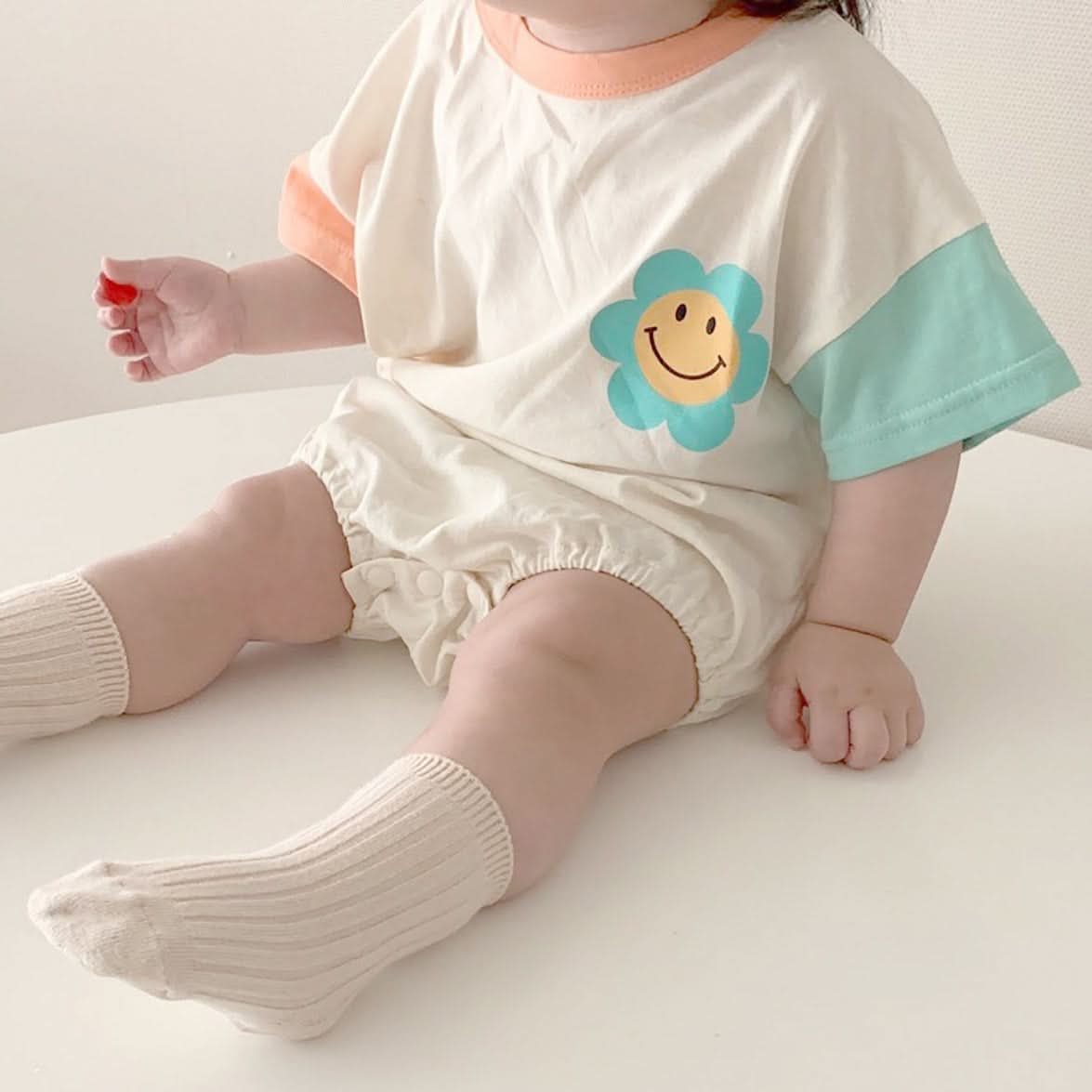 Baby Smiley Flower Short Sleeve T-Shirt Romper (4-9m) kids outfit