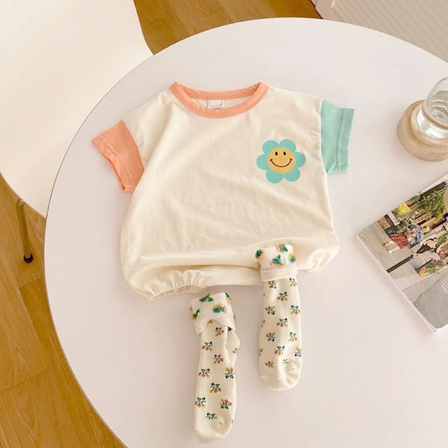 Baby Smiley Flower Short Sleeve T-Shirt Romper (4-9m) kids outfit