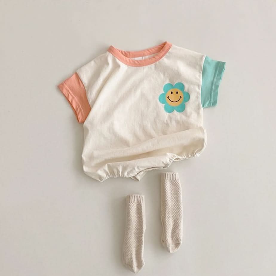 Baby Smiley Flower Short Sleeve T-Shirt Romper (4-9m) kids outfit