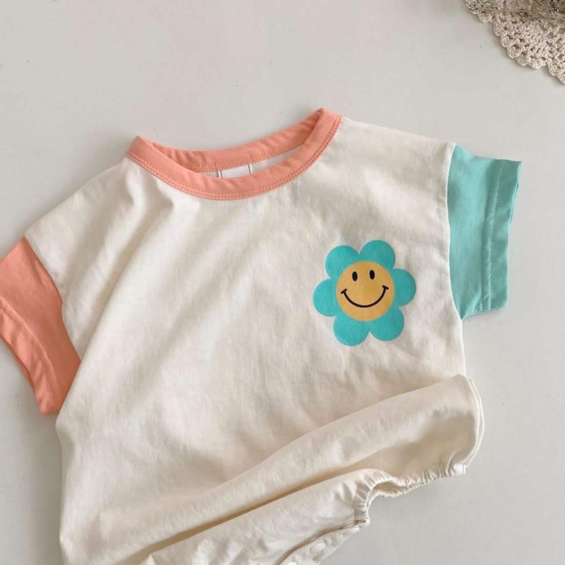 Baby Smiley Flower Short Sleeve T-Shirt Romper (4-9m) kids outfit