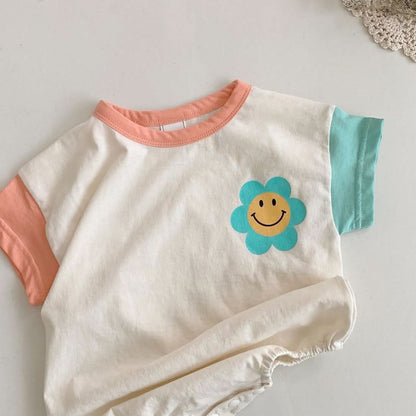 Baby Smiley Flower Short Sleeve T-Shirt Romper (4-9m) kids outfit
