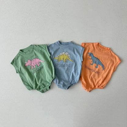Baby Summer Dinosaur Short Sleeve Tee Romper (12 - 24m) - Orange Tyrannosaurus kids outfit