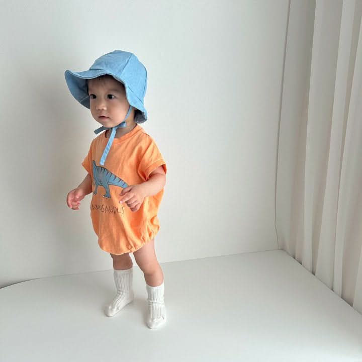 Baby Summer Dinosaur Short Sleeve Tee Romper (12 - 24m) - Orange Tyrannosaurus kids outfit