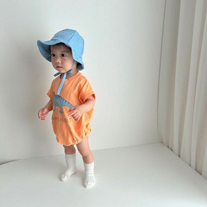 Baby Summer Dinosaur Short Sleeve Tee Romper (12 - 24m) - Orange Tyrannosaurus kids outfit