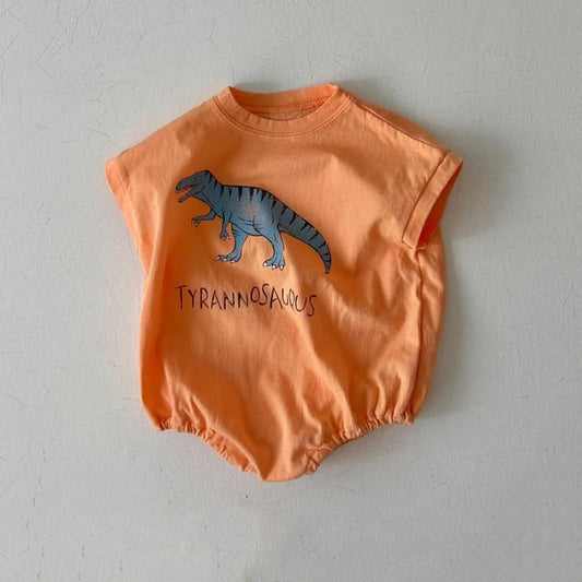 Baby Summer Dinosaur Short Sleeve Tee Romper (12 - 24m) - Orange Tyrannosaurus kids outfit