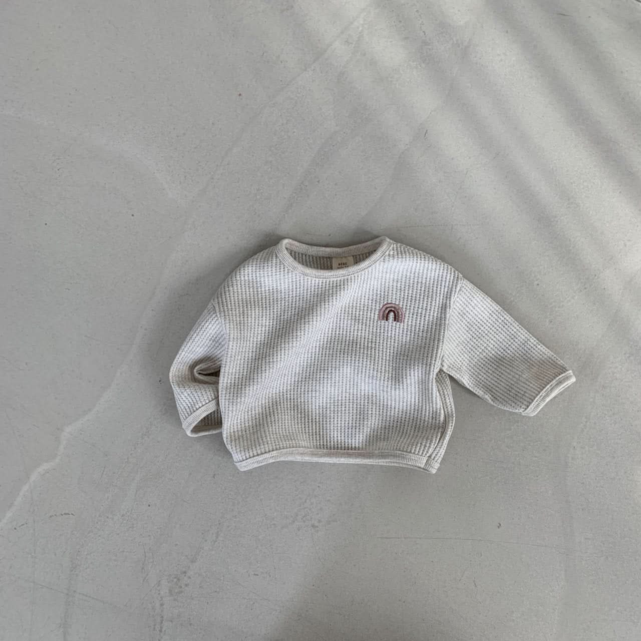 Baby Toddler Rainbow Embroidery Waffle - Knit Crew Top (2 - 6m) - 2Colors kids outfit