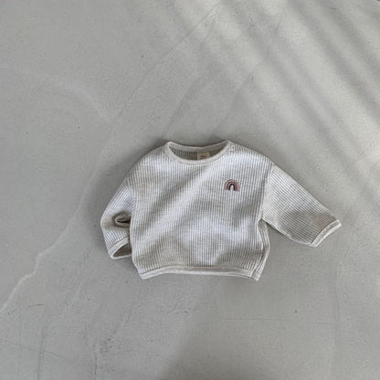 Baby Toddler Rainbow Embroidery Waffle - Knit Crew Top (2 - 6m) - 2Colors kids outfit