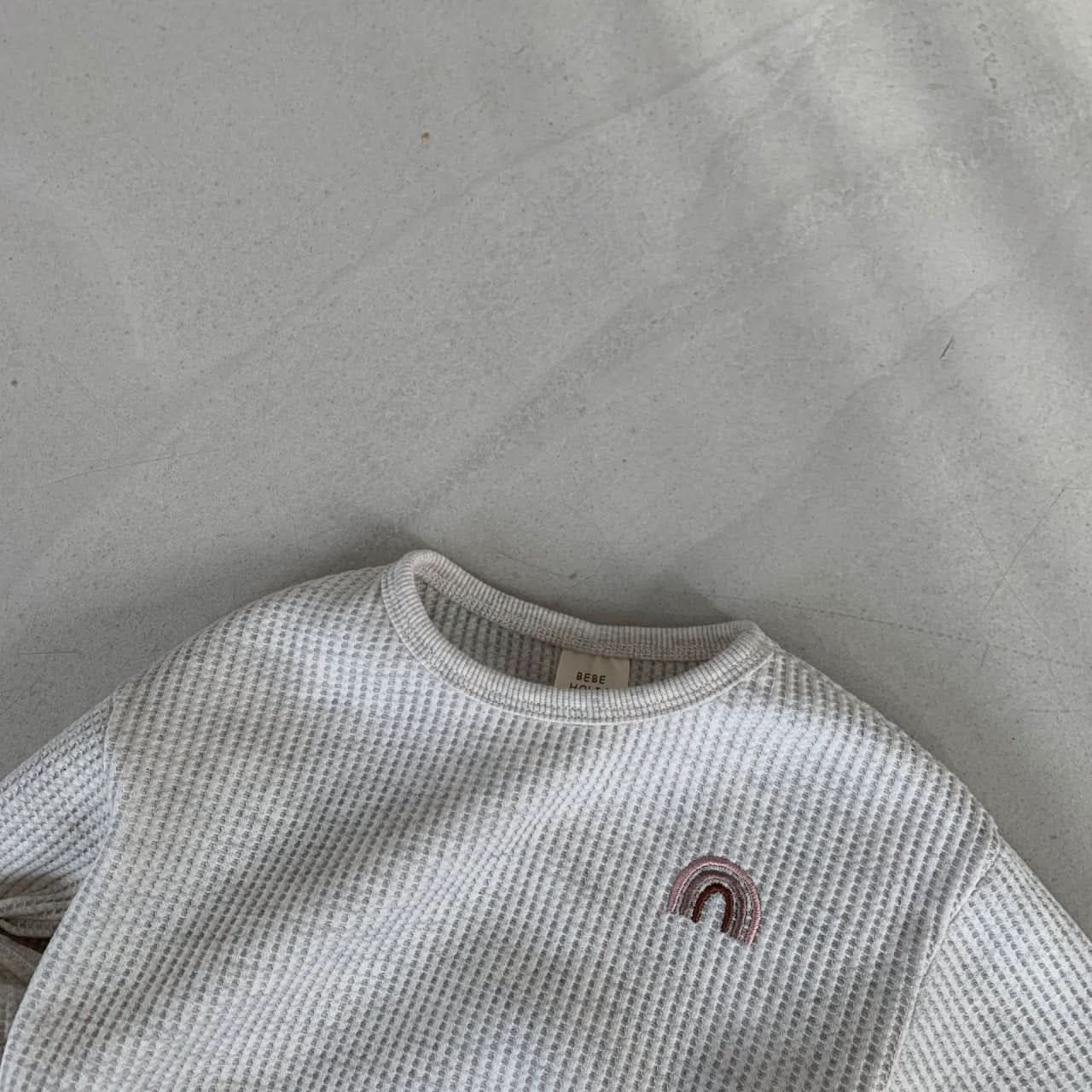 Baby Toddler Rainbow Embroidery Waffle - Knit Crew Top (2 - 6m) - 2Colors kids outfit