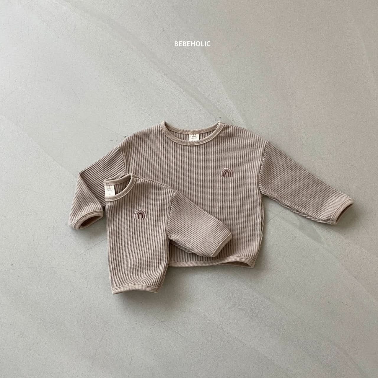 Baby Toddler Rainbow Embroidery Waffle - Knit Crew Top (2 - 6m) - 2Colors kids outfit