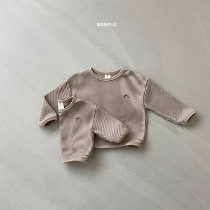 Baby Toddler Rainbow Embroidery Waffle - Knit Crew Top (2 - 6m) - 2Colors kids outfit