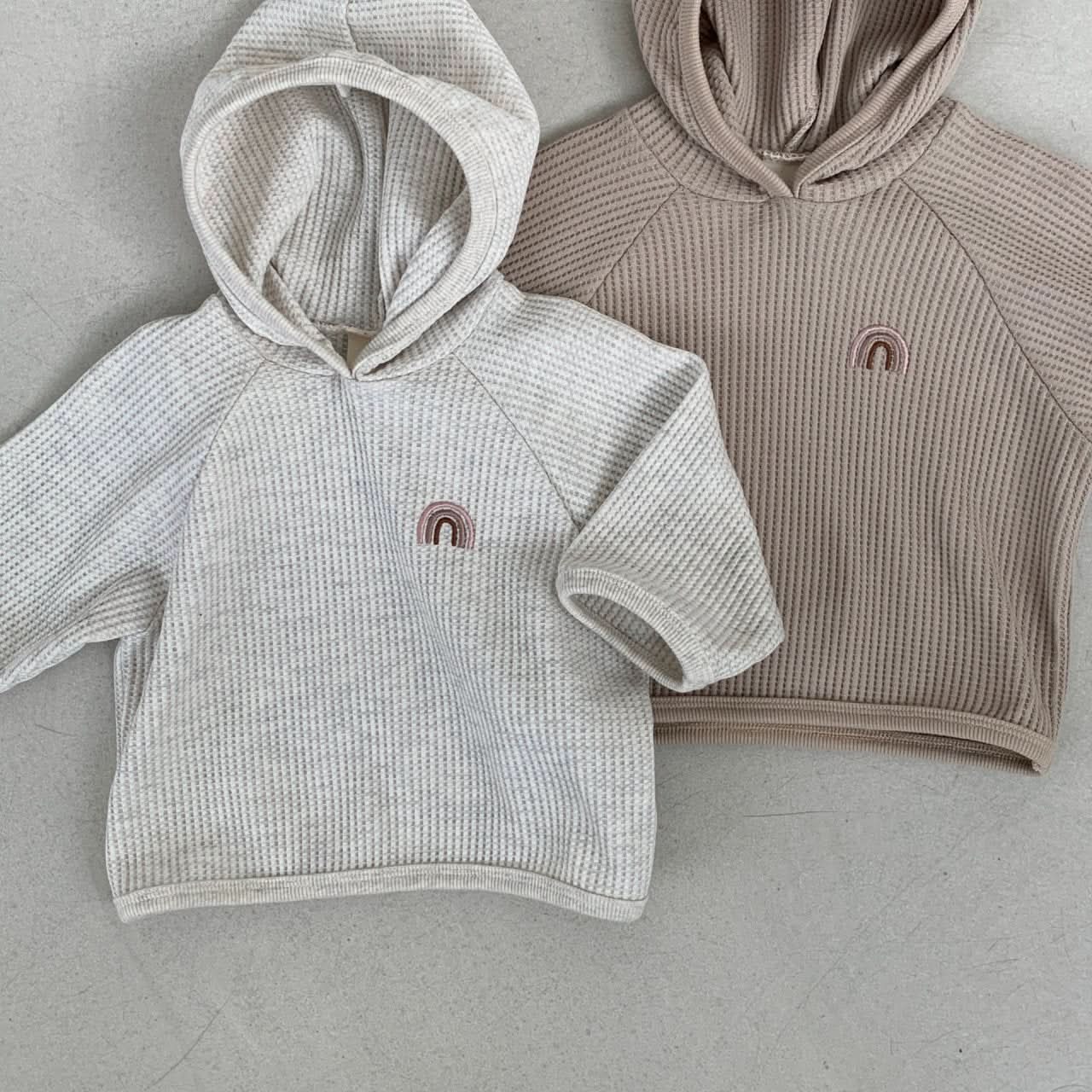 Baby Toddler Rainbow Embroidery Waffle - Knit Hoodie (3 - 6m) - 2 Colors kids outfit