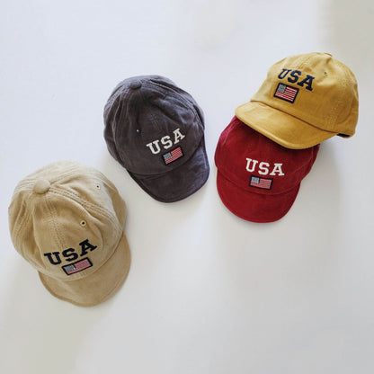 Baby Toddler USA Corduroy Soft Brim Cap (1 - 4y) - Mustard kids outfit