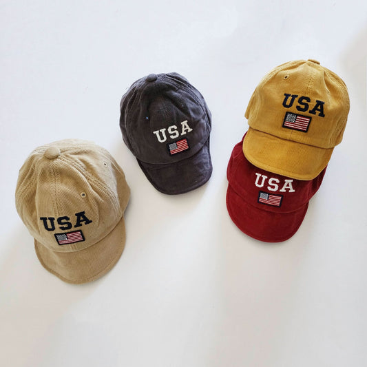 Baby Toddler USA Corduroy Soft Brim Cap (1 - 4y) - Mustard kids outfit