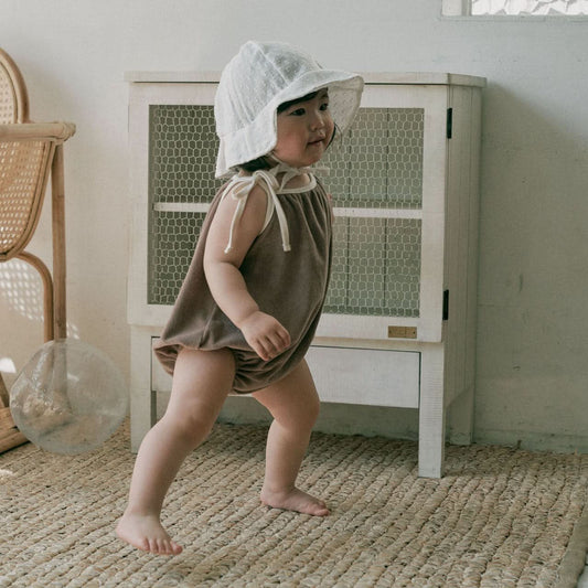 Baby Towel Cloth Tie-Strap Romper (3-18m) - Brown kids outfit