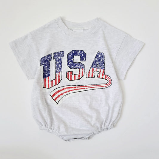 Baby USA T-Shirt Romper (0 - 12m) - Light Heather Gray kids outfit
