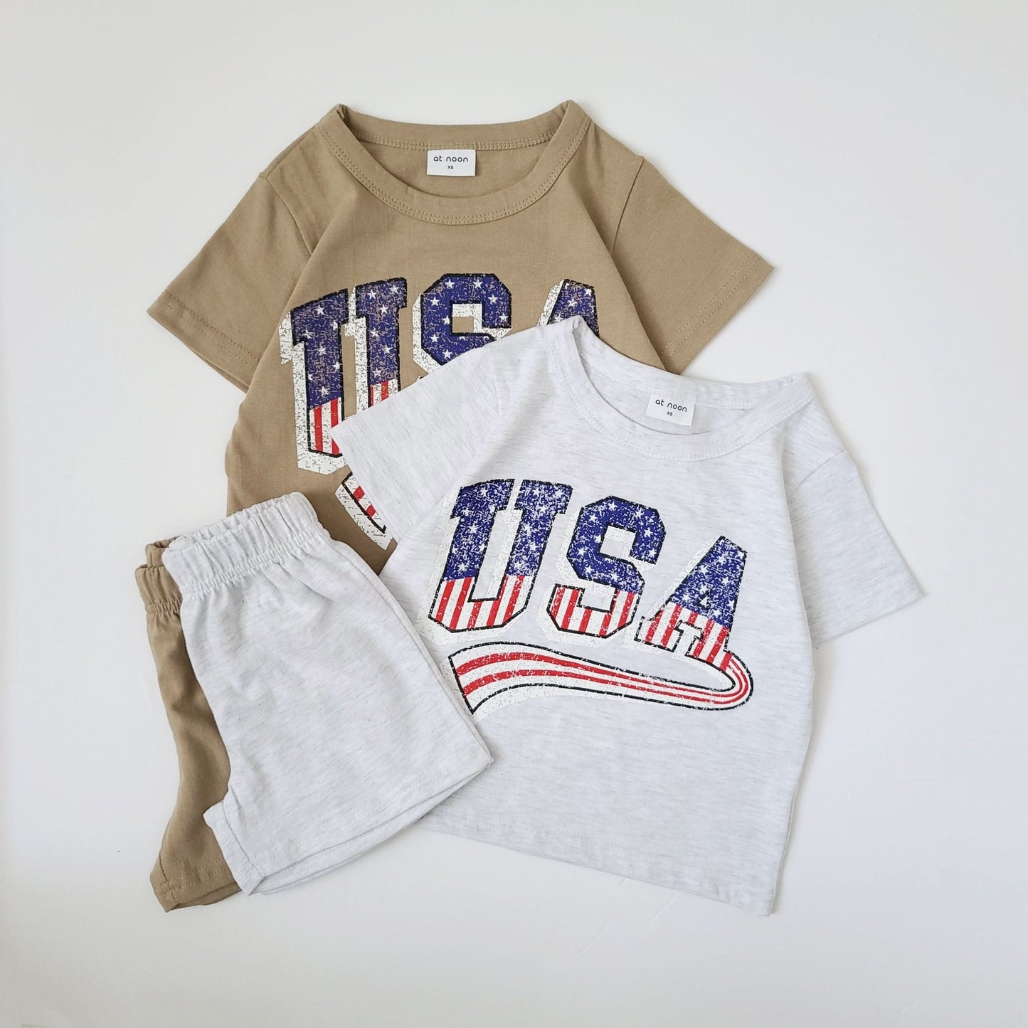 Baby USA T-Shirt Romper (0 - 12m) - Light Heather Gray kids outfit