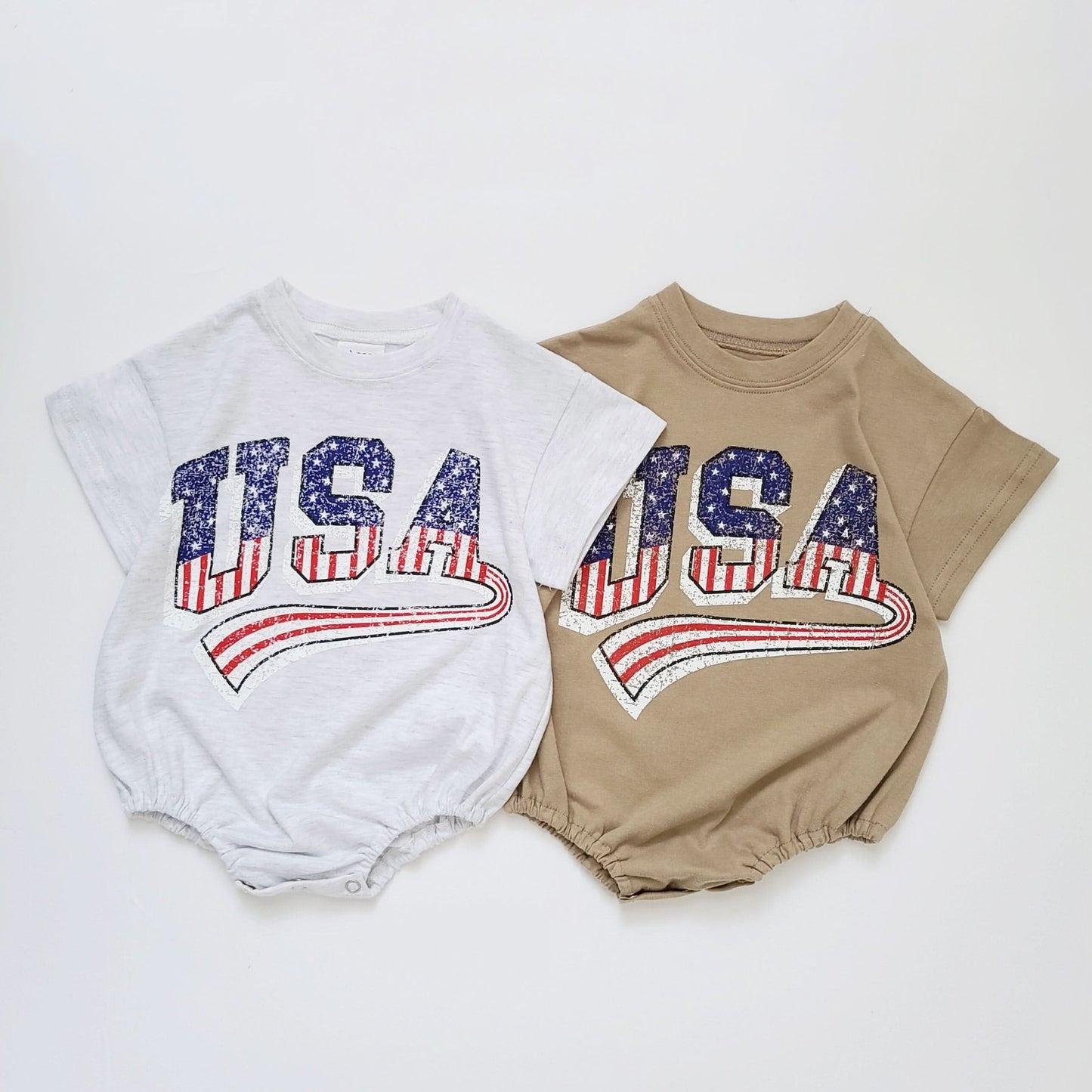 Baby USA T-Shirt Romper (0 - 12m) - Light Heather Gray kids outfit