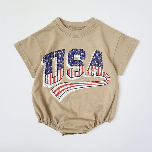 Baby USA T-Shirt Romper (0 - 18m) - Beige kids outfit