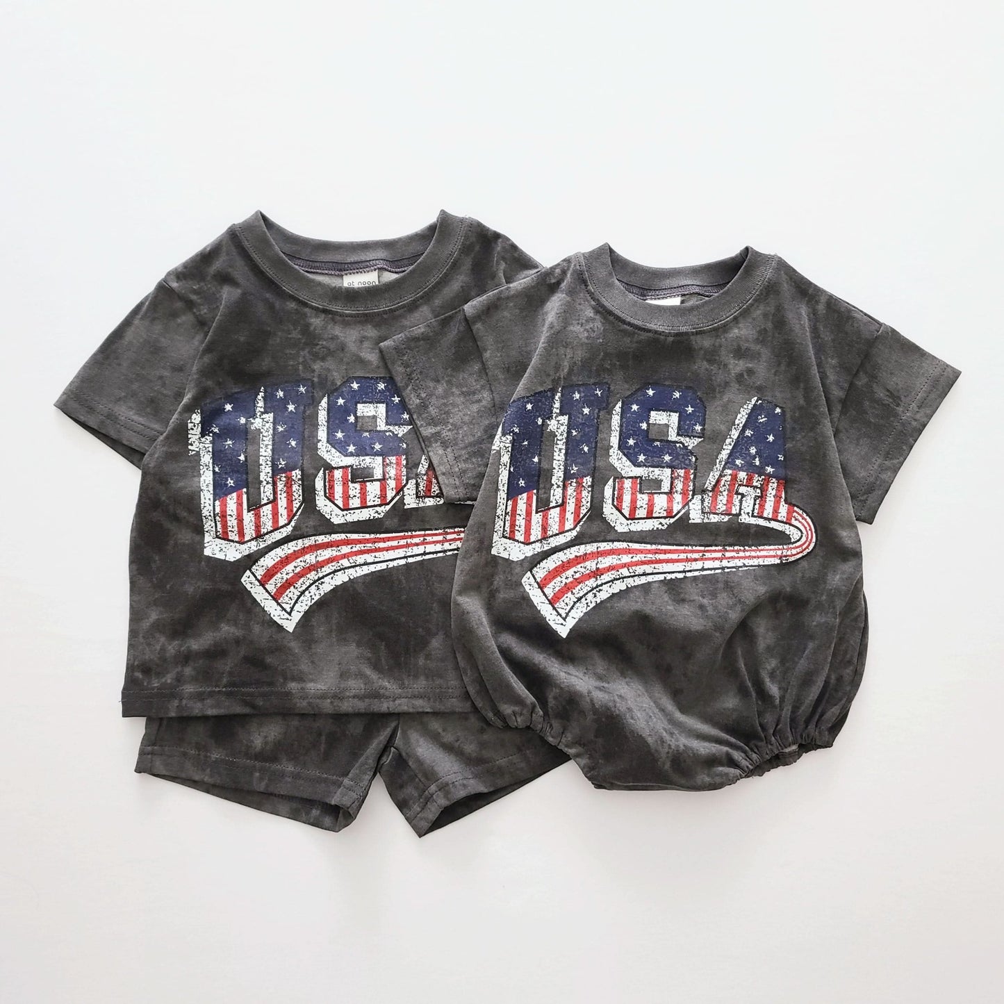 Baby USA Tie - Dye T-Shirt Romper (0 - 18m) - Gray kids outfit