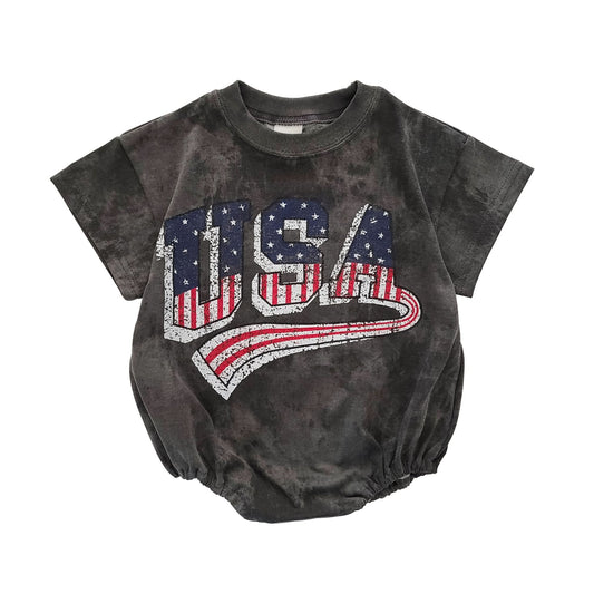 Baby USA Tie - Dye T-Shirt Romper (0 - 18m) - Gray kids outfit