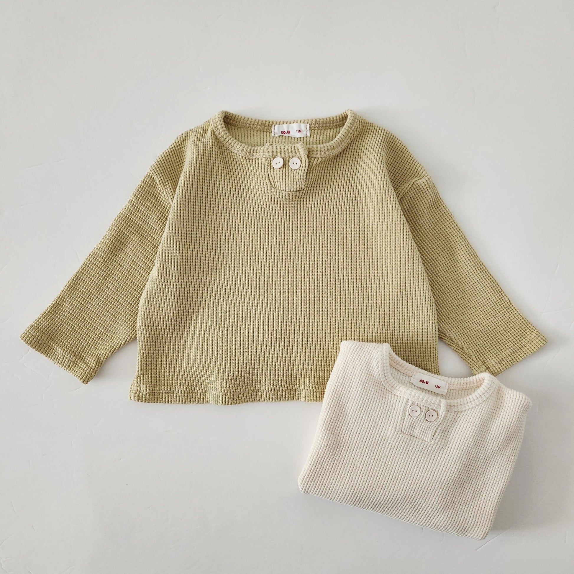 Baby Waffle Button Top (6 - 18m) - Cream kids outfit