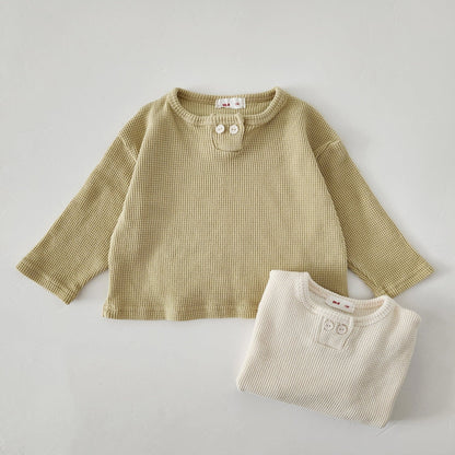 Baby Waffle Button Top (6 - 18m) - Cream kids outfit