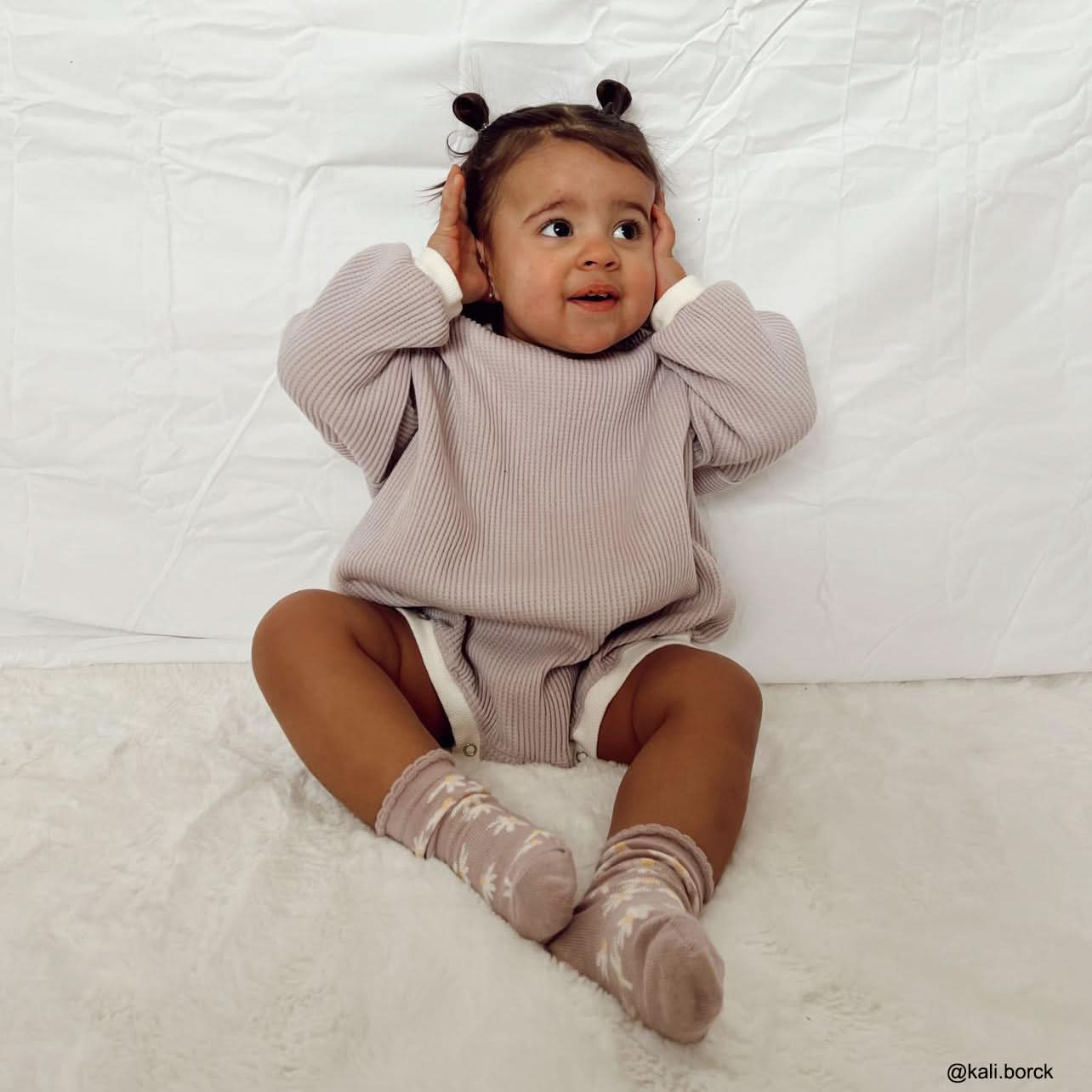 Baby Waffle Sweatshirt Romper (3m - 3y) - Lavender kids outfit