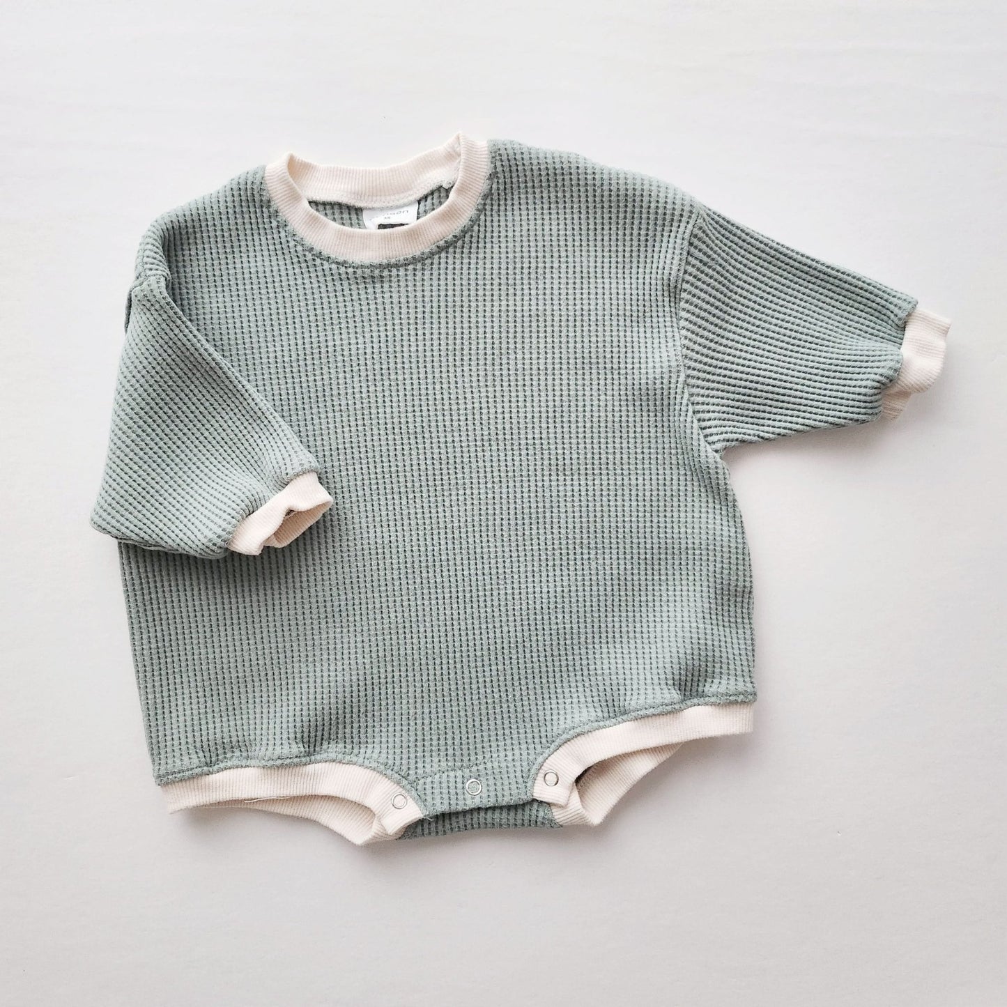Baby Waffle Sweatshirt Romper (3m - 3y) - Sage Green kids outfit