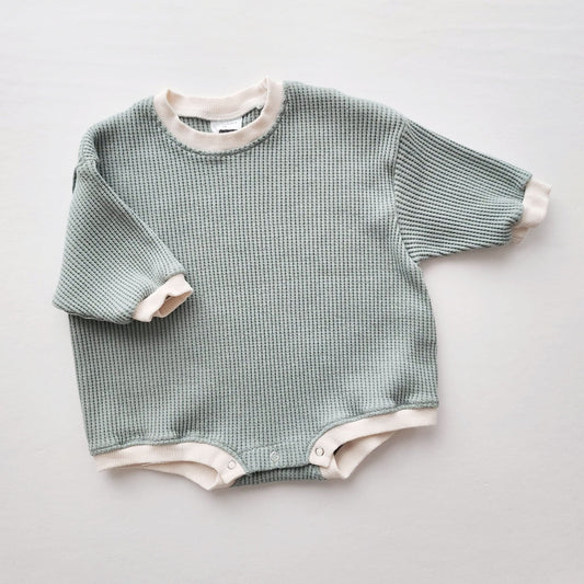 Baby Waffle Sweatshirt Romper (3m - 3y) - Sage Green kids outfit