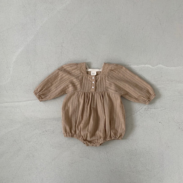 Baby BH Pearl Button Bubble Romper (3-18m) - Brown