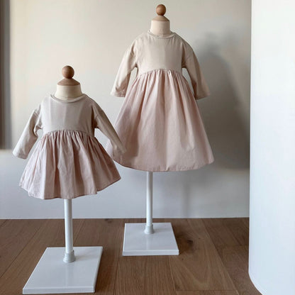 Girls Monbebe Long Sleeve Ruffle Dress (1 - 4y) - Beige Pink kids outfit