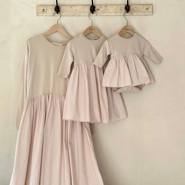 Girls Monbebe Long Sleeve Ruffle Dress (1 - 4y) - Beige Pink kids outfit
