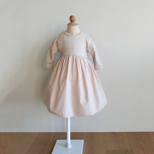 Girls Monbebe Long Sleeve Ruffle Dress (1 - 4y) - Beige Pink kids outfit