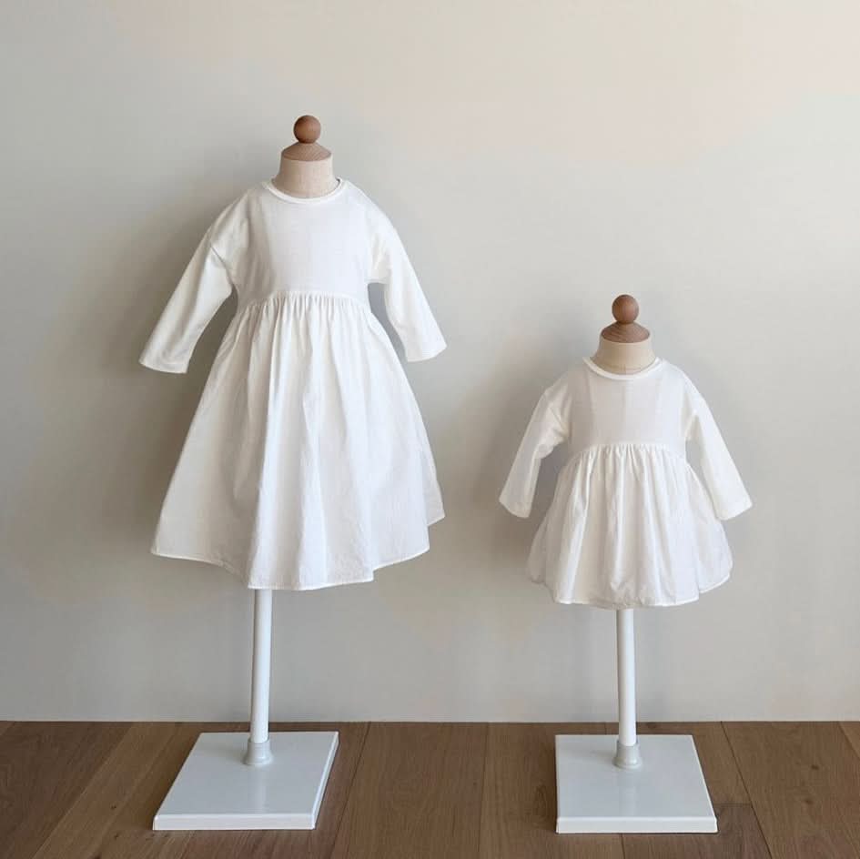 Girls Monbebe Long Sleeve Ruffle Dress (1 - 4y) - White kids outfit
