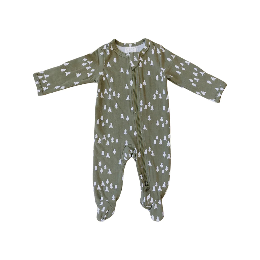 Baby Pines Zipper Footed Pajama (Newborn -18m) - Olive - AT NOON STORE